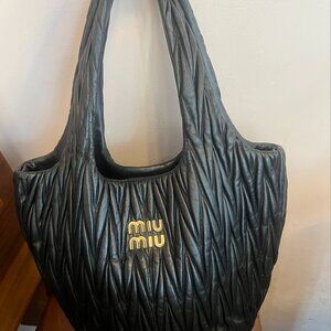 Miu Miu Black Matelassé Leather Shoulder Bag
